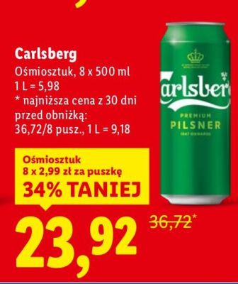 Piwo Carlsberg Ośmiosztuk 8 x 500 ml promocja w Lidl