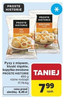 Pyzy z mięsem, kluski śląskie, kopytka mrożone PROSTE HISTORIE 450 g różne rodzaje promocja w Carrefour
