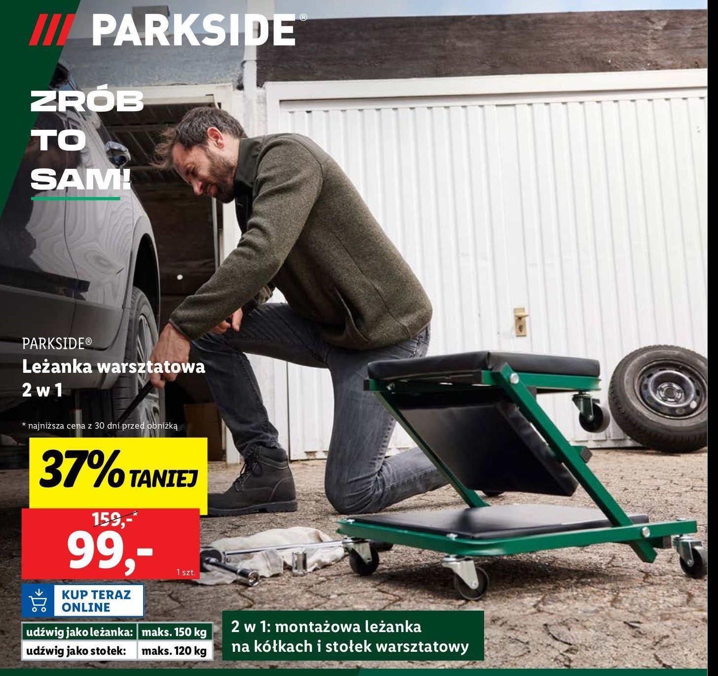 Leżanka montażowa Parkside promocja