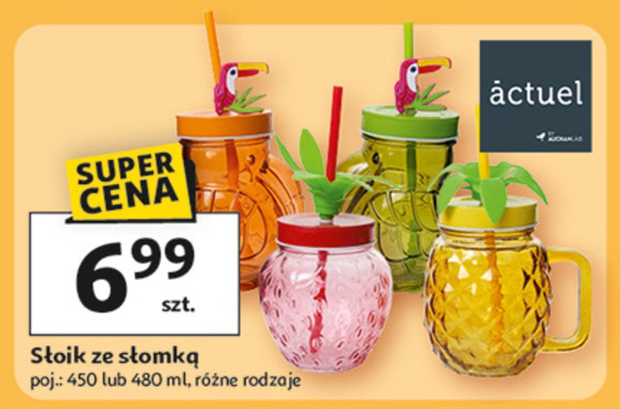 Słoik ze słomką tukan 450 ml Actuel promocja w Auchan
