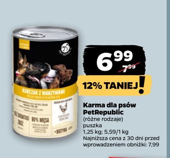 Karma dla psa kurczak z warzywami Pet republic promocja w Netto