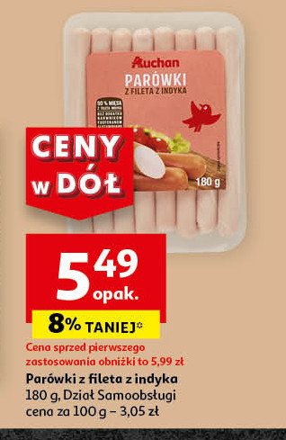 Parówki z indyka Auchan różnorodne (logo czerwone) promocja