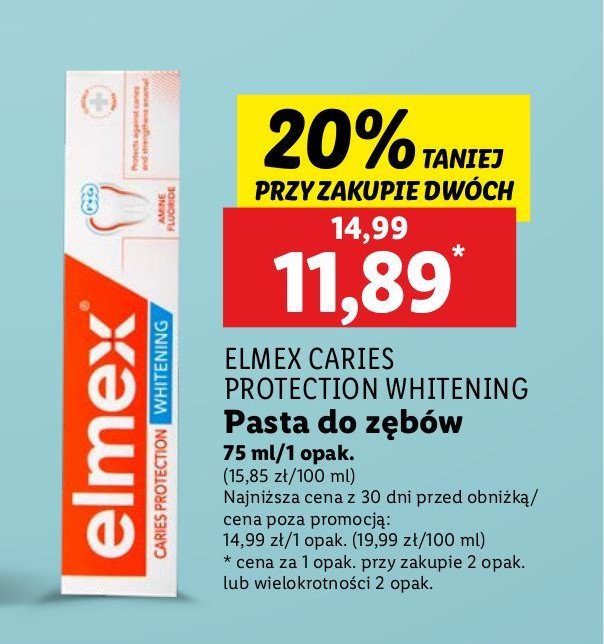 Pasta do zębów przeciw próchnicy whitening Elmex promocja w Lidl