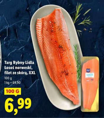 Ryba Targ Rybny Lidla Łosoś norweski, filet ze skórą, XXL promocja w Lidl