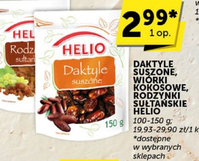 Daktyle suszone, wiórki kokosowe, rodzynki sułtańskie Helio promocja w Groszek