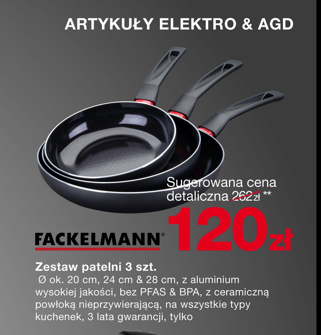 Zestaw patelni 20 + 24 + 28 cm Fackelmann promocja