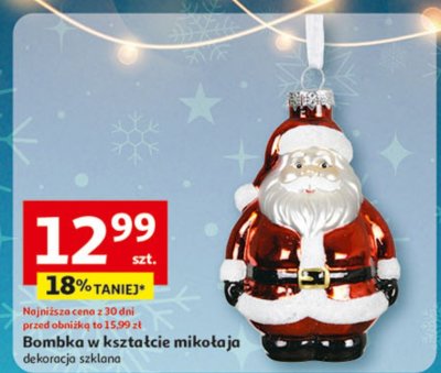 Bombka w kształcie mikołaja dekoracja szklana promocja w Auchan