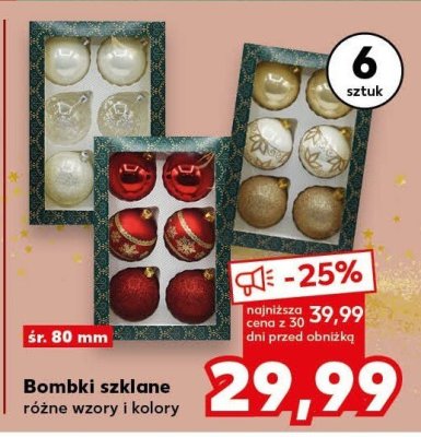 Bombki szklane różne wzory i kolory śr. 80 mm promocja w Kaufland