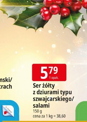 Ser żółty z dziurami typu szwajcarskiego/salami promocja w Leclerc