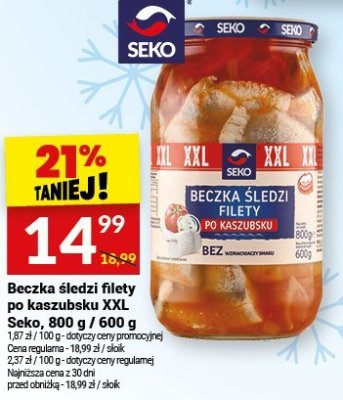 Beczka śledzi filety po kaszubsku Seko, 800 g / 600 g promocja w Twój Market