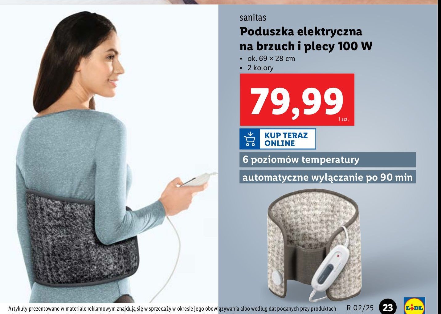 Poduszka elektryczna na brzuch i plecy 100 w Sanitas promocja