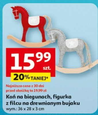 Koń na biegunach, figurka z filcu na drewnianym bujaku promocja w Auchan