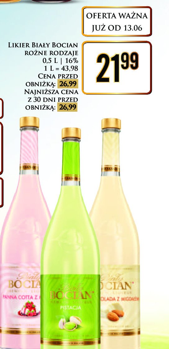 Likier Biały bocian pistacja promocja w Dino