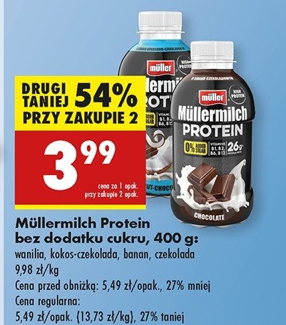 Napój mleczny bananowy Mullermilch protein promocja w Biedronka