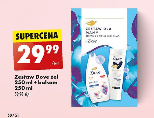 Zestaw w pudełku: żel pod prysznic anti stress 250 ml + balsam do ciała essential care 250 ml Dove zestaw promocja w Intermarche