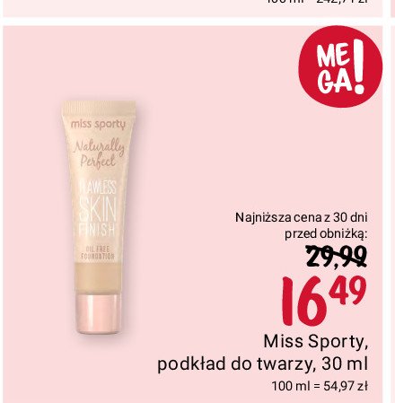 Podkład do twarzy 300 golden honey Miss sporty naturally perfect promocja