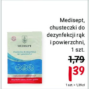 Chusteczki nawilżone do dezynfekcji rąk i powierzchni Medisept promocja