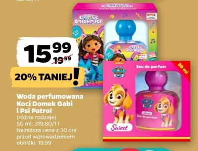 Woda perfumowana Koci Domek Gabi i Psi Patrol promocja w Netto