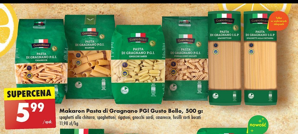 Makaron di gragnano pgi fusilli corti bucati Gustobello promocja