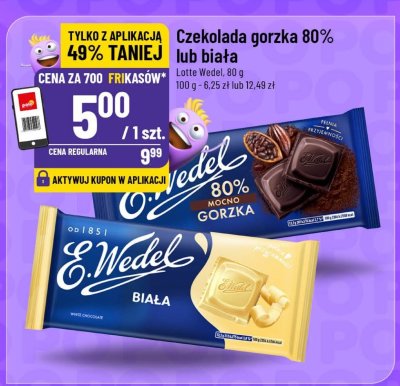 Czekolada gorzka 80% lub biała E.Wedel lub Lotte Wedel promocja w POLOmarket