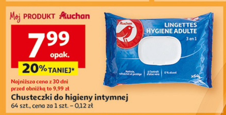 Chusteczki do higieny intymnej Auchan różnorodne (logo czerwone) promocja