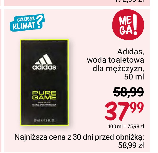 Woda toaletowa Adidas men pure game Adidas cosmetics promocja
