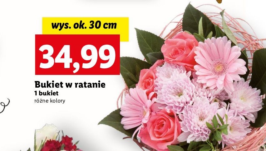 Bukiet kwiatów w ratanie promocja w Lidl