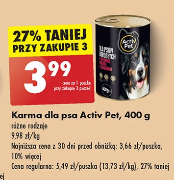 Karma dla psa z wątróbką wołową i ziemniakami Activ pet promocja