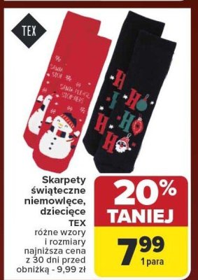 Skarpety świąteczne niemowlęce dziecięce TEX różne wzory i rozmiary promocja w Carrefour