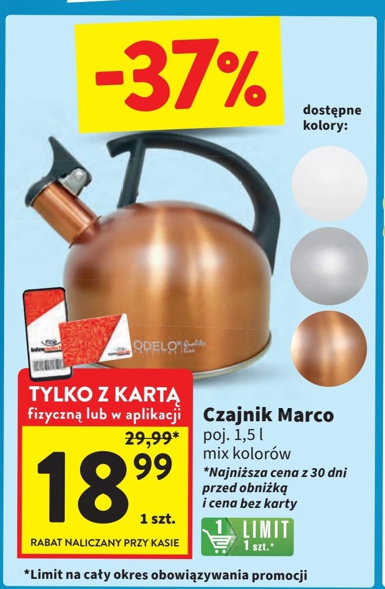 Czajnik marco 1.5 l ODELO promocja w Intermarche