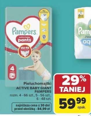 Pieluchomajtki ACTIVE BABY GIANT PAMPERS promocja w Carrefour Market