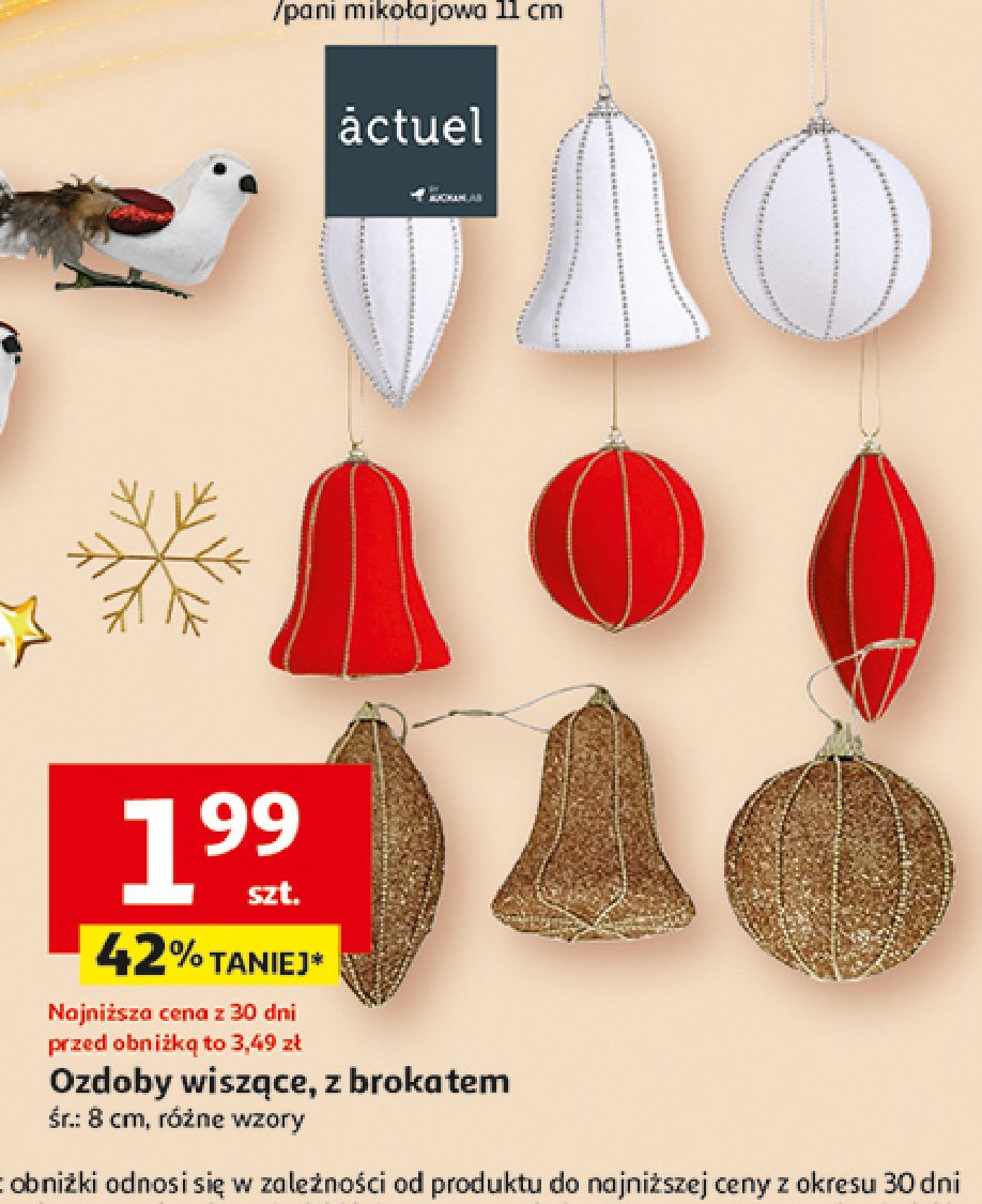 Ozdoby wiszące z brokatem 8 cm Actuel promocja w Auchan