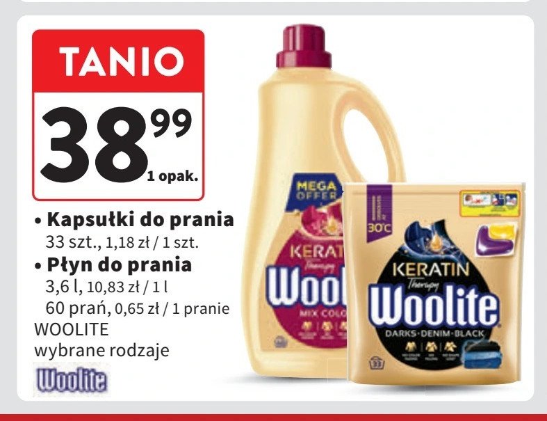 Kapsułki do prania dark Woolite keratin promocja w Intermarche