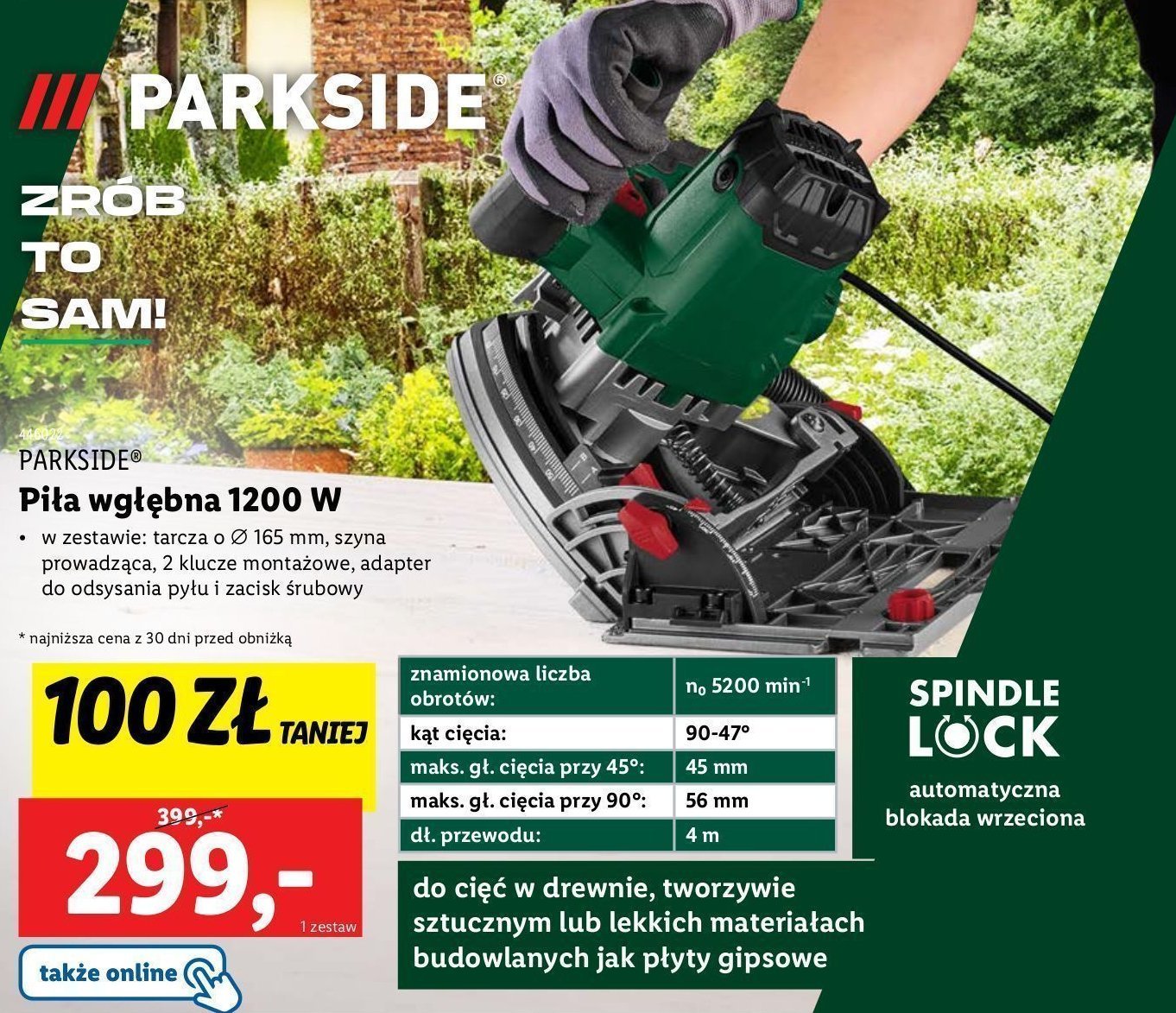 Piła wgłębna 1200w z szyną prowadzącą Parkside promocja