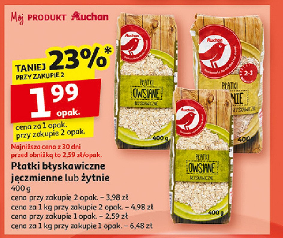 Płatki owsiane błyskawiczne Auchan promocja