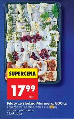 Filety ze śledzia Marinero 800g z suszonymi pomidorami, z żurawiną, matjas z pietruszką promocja w Biedronka