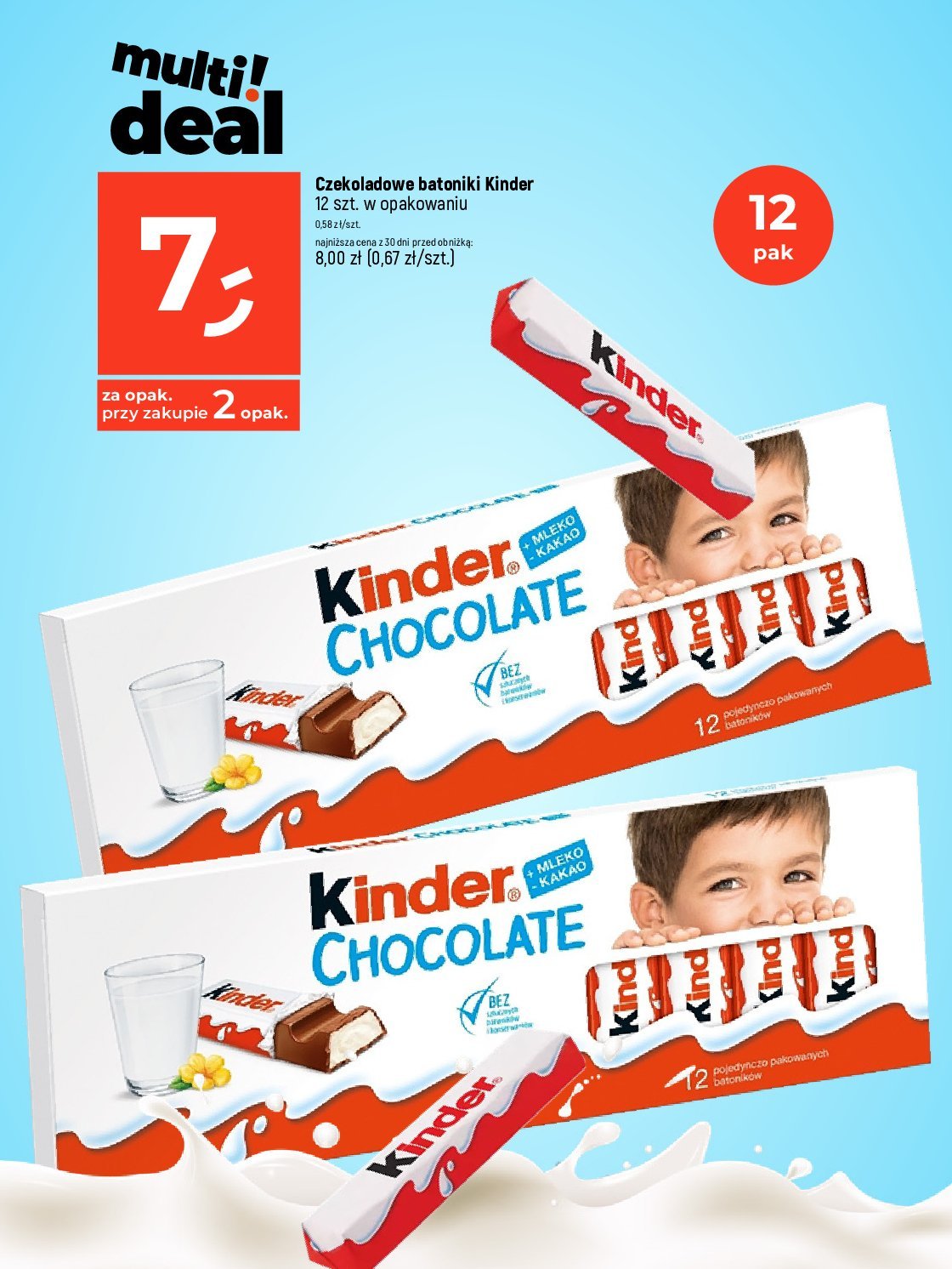 Batoniki z mlecznej czekolady z nadzieniem mlecznym Kinder chocolate promocja w Dealz