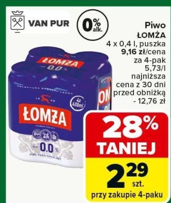 Piwo LOMZA 4 x 0,4 l puszka promocja w Carrefour