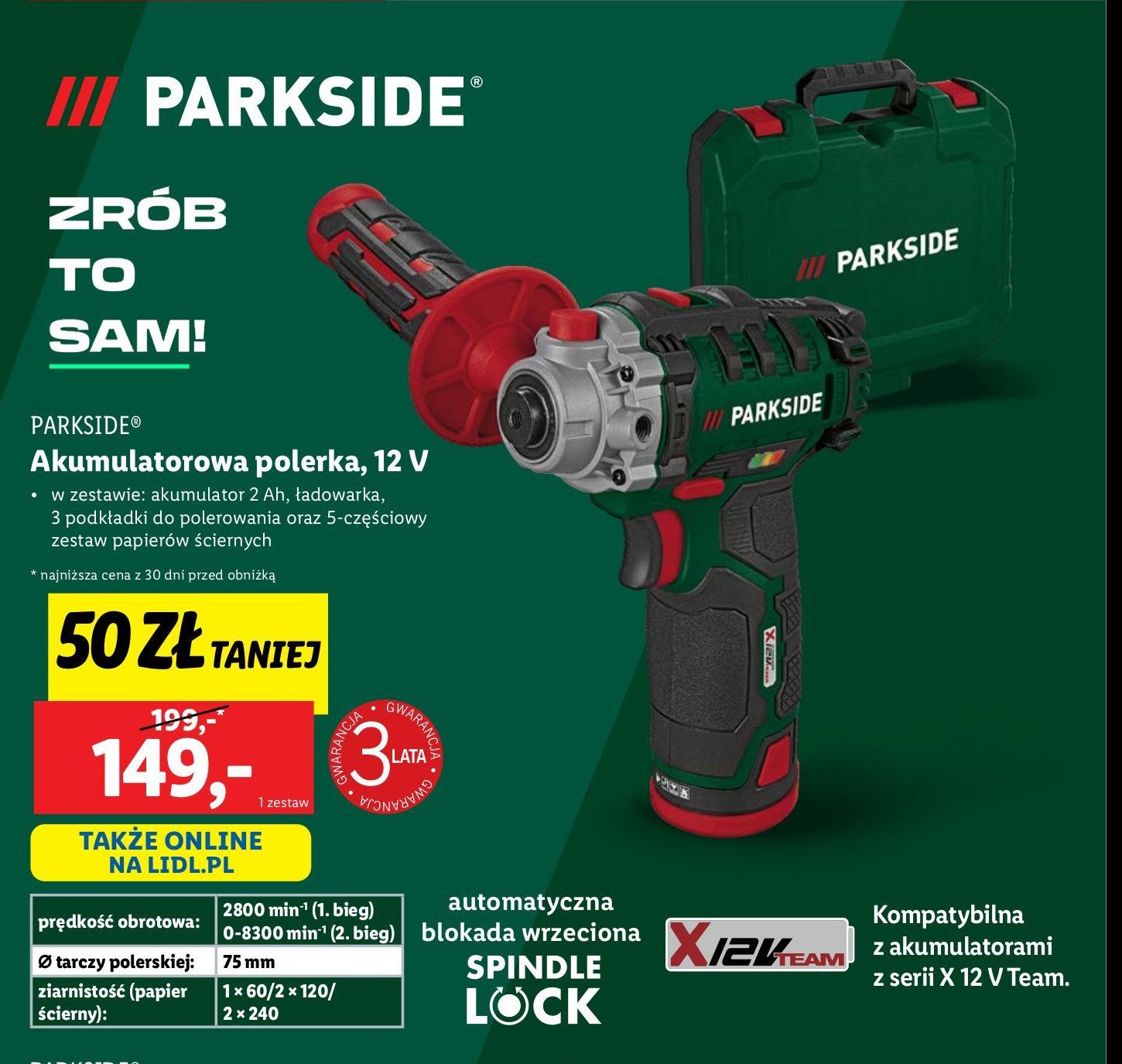Mini polerka akumulatorowa 12 v Parkside promocja