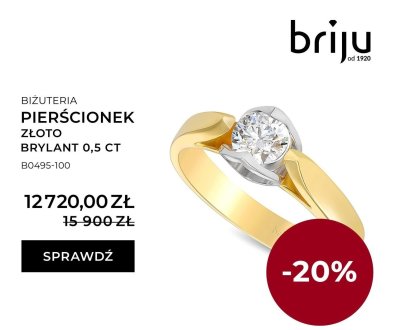 Pierścionek złoto brylant 0,5 ct promocja w Briju