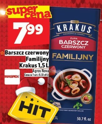 Barszcz czerwony Familijny Krakus 1,5 l promocja w TOPAZ