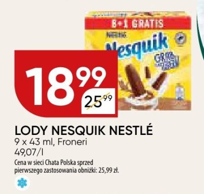 Lody nesquik nestlé 8+1 gratis promocja w Chata Polska