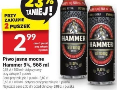 Piwo jasne mocne Hammer 9% 568ml promocja w Twój Market