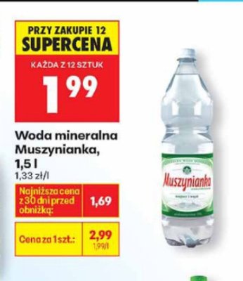 Woda mineralna Muszynianka, 1,5 l promocja w Biedronka