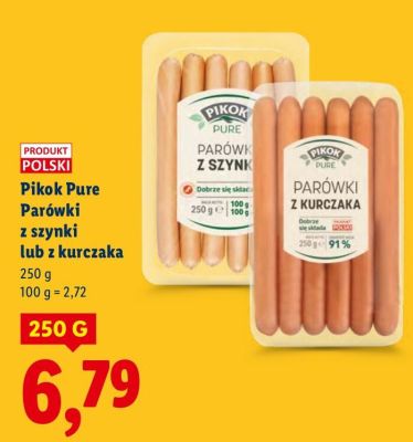 Parówki z szynki lub z kurczaka Pikok Pure promocja w Lidl