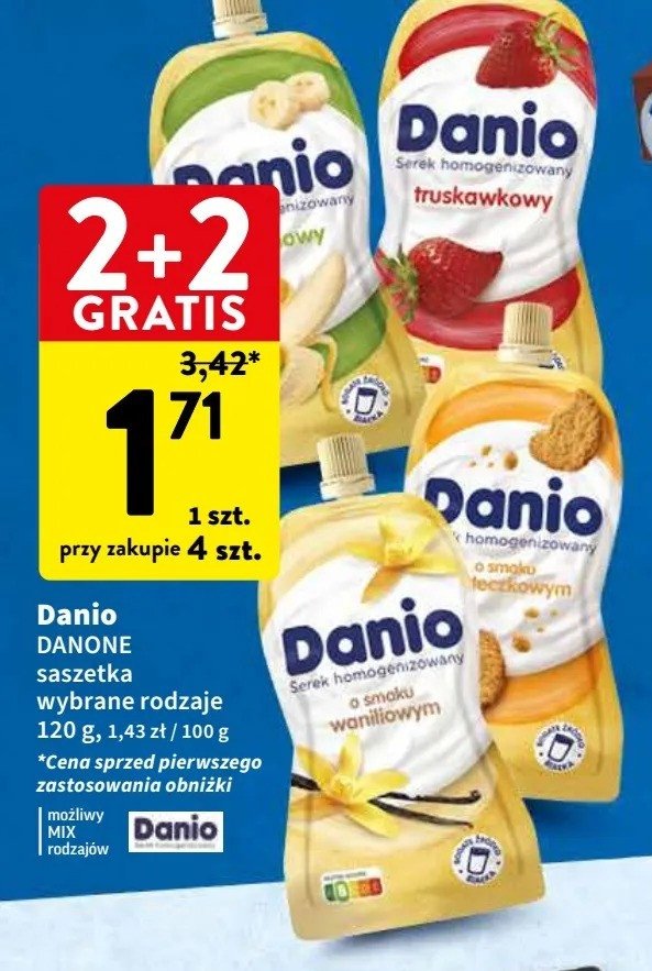 Serek bananowy saszetka Danone danio promocja