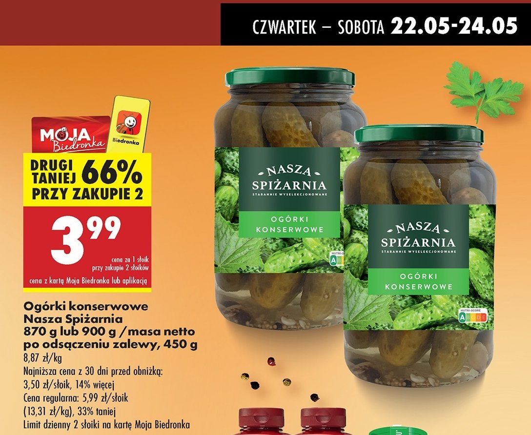 Ogórki konserwowe Nasza spiżarnia promocja w Biedronka