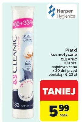 Płatki kosmetyczne CLEANIC Harper Hygienics 100 szt. promocja w Carrefour
