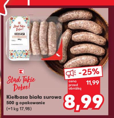 Kiełbasa biała surowa K-classic stąd takie dobre! promocja