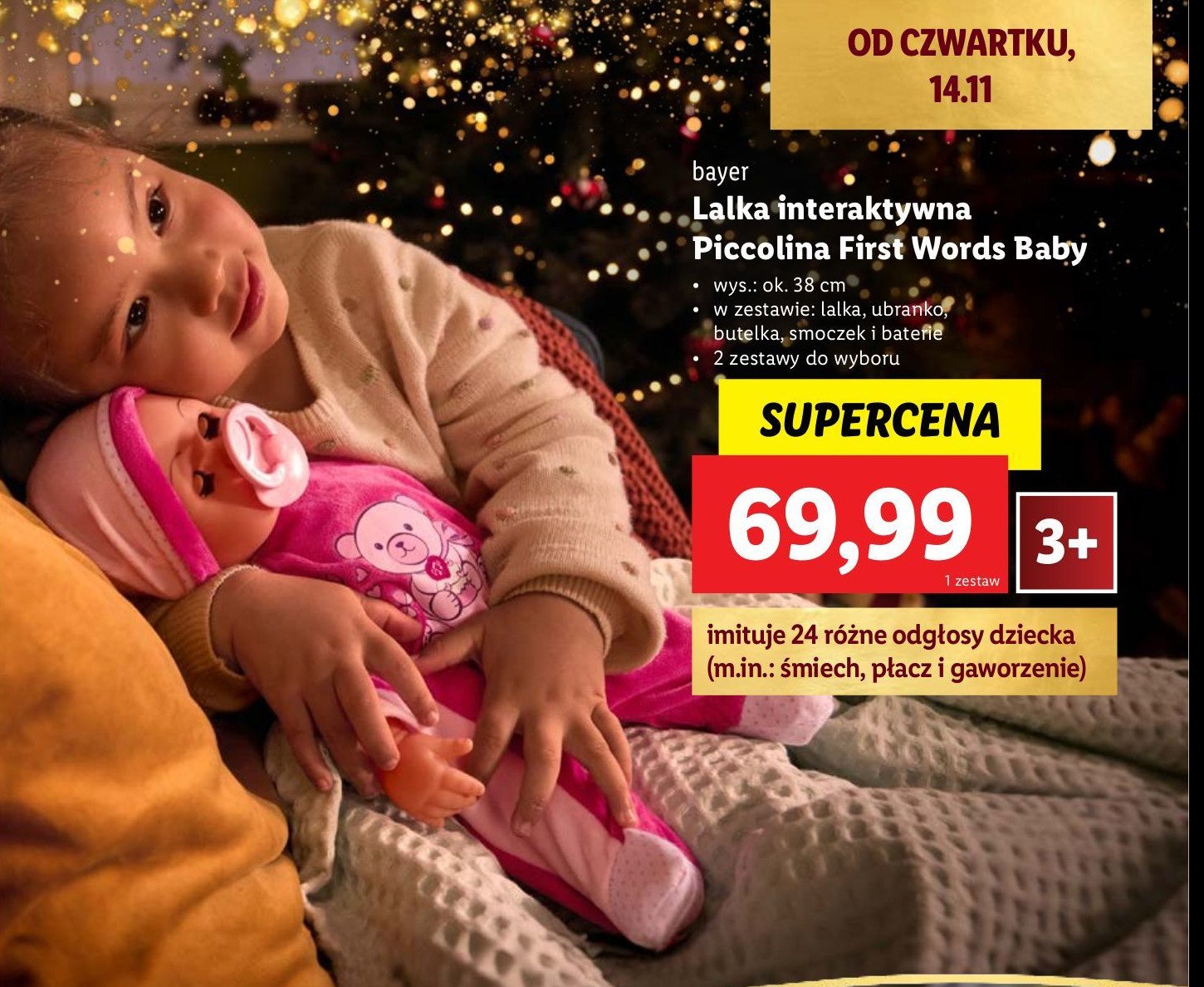 Lalka piccolina first words baby z akcesoriami Bayer promocja w Lidl